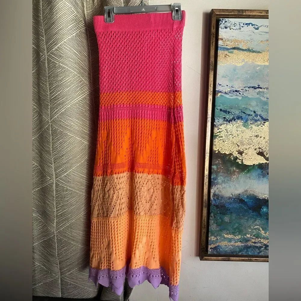 Leah Kirsch Midi Skirt Women Crochet Multicolored Size Medium